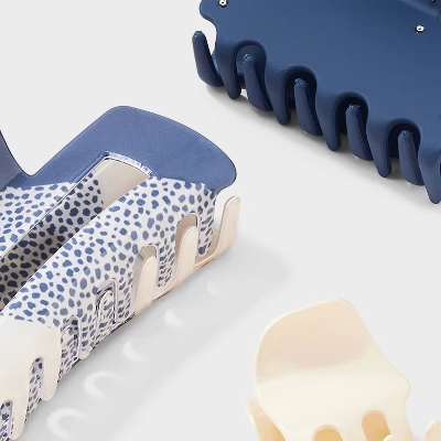 Variety Claw Hair Clip Set 3pc - Universal Thread™ White/Navy 4 Variety Claw Hair Clip Set 3pc - Universal Thread™ White/Navy - Image 2