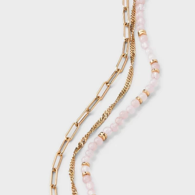 Rose Quartz And Medallion Charm Beaded Necklace - Universal Thread™ Gold 5 Rose Quartz And Medallion Charm Beaded Necklace - Universal Thread™ Gold - Image 3