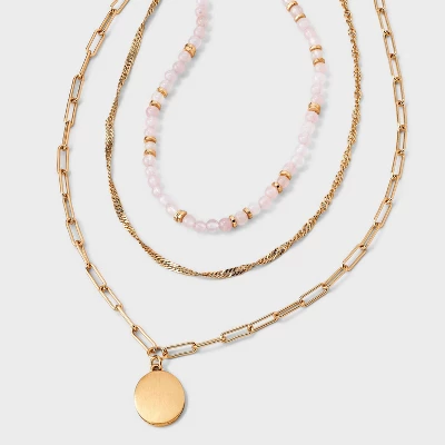 Rose Quartz And Medallion Charm Beaded Necklace - Universal Thread™ Gold 6 Rose Quartz And Medallion Charm Beaded Necklace - Universal Thread™ Gold - Image 4
