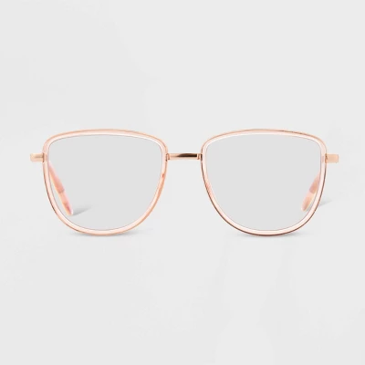 Women's Shiny Metal Square Blue Light Filtering Reading Glasses - Universal Thread™ Tan 4 Women's Shiny Metal Square Blue Light Filtering Reading Glasses - Universal Thread™ Tan - Image 2