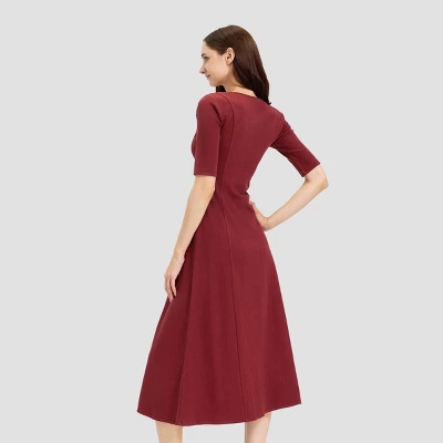 Women's Elbow Sleeve Knit Midi A-Line Dress - Universal Thread™ Red 4 Women's Elbow Sleeve Knit Midi A-Line Dress - Universal Thread™ Red - Image 2