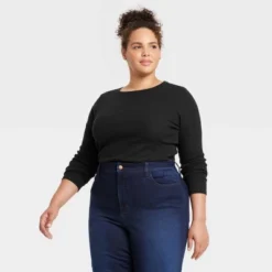 Women's 2pk Long Sleeve Shrunken Rib T-Shirt - Universal Thread™ White/Black -Universal Thread GUEST 23fe0b56 37b7 43c9 944d f387bbc03f9b