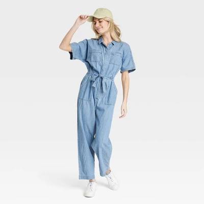Women's Button-Front Short Sleeve Boilersuit - Universal Thread™ Indigo 4 Women's Button-Front Short Sleeve Boilersuit - Universal Thread™ Indigo - Image 2
