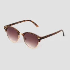 Women's Tortoise Shell Print Round Retro Metal Sunglasses - Universal Thread™ Gold