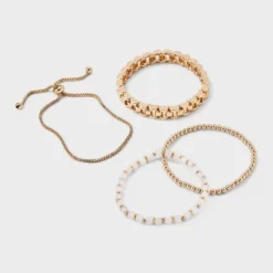 Mixed Bead And Chain Semi-Precious Rose Quartz Bracelet Set 4pc - Universal Thread™ Light Pink: Iron, Acrylic, Zinc Alloy -Universal Thread GUEST 2c2c5ef2 916e 4fa8 95b6 cacb1a79dc24