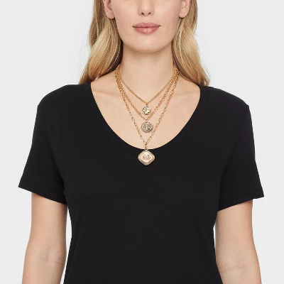 Coin Medallion Quartz Pendant Multi-Strand Necklace - Universal Thread™ Gold 3 Coin Medallion Quartz Pendant Multi-Strand Necklace - Universal Thread™ Gold