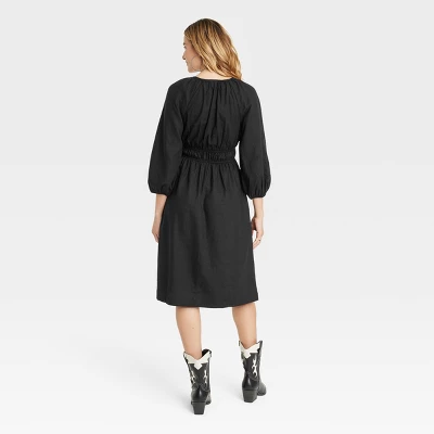 Women's Tie-Front Puff 3/4 Sleeve Midi Dress - Universal Thread™ 3 Women's Tie-Front Puff 3/4 Sleeve Midi Dress - Universal Thread™