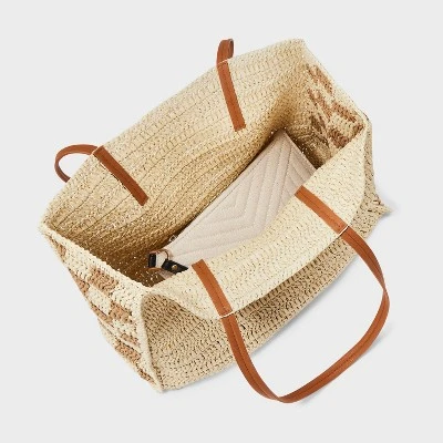 Straw Packable Checker Boxy Tote Handbag - Universal Thread™ Beige 5 Straw Packable Checker Boxy Tote Handbag - Universal Thread™ Beige - Image 3