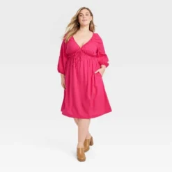 Women's Tie-Front Puff 3/4 Sleeve Midi Dress - Universal Thread™ 12 Women's Tie-Front Puff 3/4 Sleeve Midi Dress - Universal Thread™ -Universal Thread GUEST 48540e8e fc6f 416b 8e8b 1316600b2491