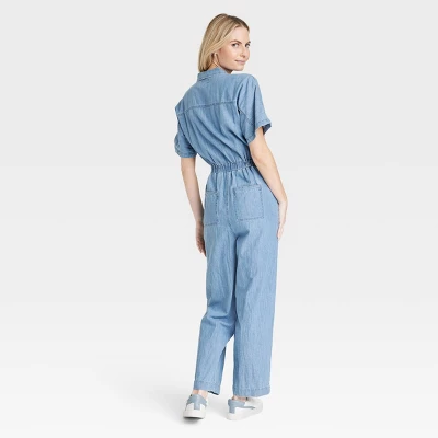 Women's Button-Front Short Sleeve Boilersuit - Universal Thread™ Indigo 3 Women's Button-Front Short Sleeve Boilersuit - Universal Thread™ Indigo