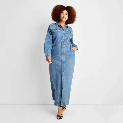 Women's Long Sleeve Denim Maxi Shirtdress - Universal Thread™ Medium Wash 6 Women's Long Sleeve Denim Maxi Shirtdress - Universal Thread™ Medium Wash - Image 4