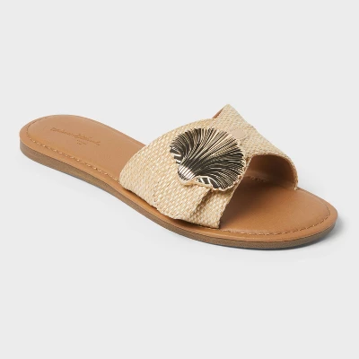 Women's Nesryn Raffia Shell Ornament Slide Sandals - Universal Thread™ Tan 6 Women's Nesryn Raffia Shell Ornament Slide Sandals - Universal Thread™ Tan - Image 4