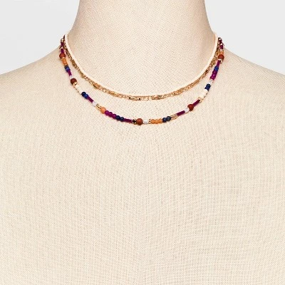 Semi-Precious Aventurine Jasper Lapis Opal Quartz Beaded Necklace Set 3pc - Universal Thread™ 4 Semi-Precious Aventurine Jasper Lapis Opal Quartz Beaded Necklace Set 3pc - Universal Thread™ - Image 2