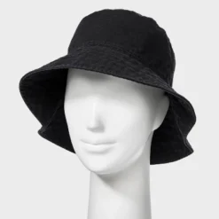 Reversible Bucket Hat - Universal Thread™ Black: Cotton, Midweight Fabric, Pull-On, Solid Pattern, One Size, Hand Wash