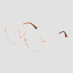 Universal Thread 11 Women's Satin Metal Square Blue Light Filtering Reading Glasses - Universal Thread™ Metallic Gold Diopter