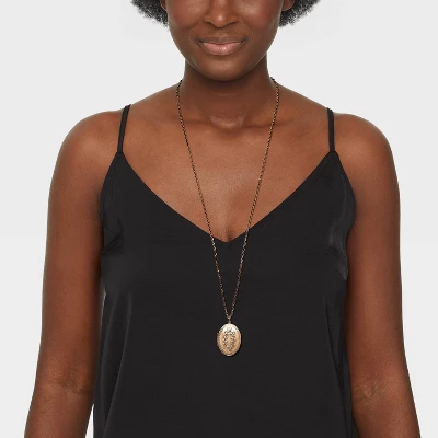 Oval Flower Locket Pendant Necklace - Universal Thread™ Gold 3 Oval Flower Locket Pendant Necklace - Universal Thread™ Gold