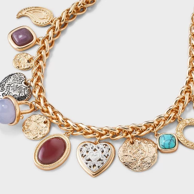 Cabochon Mixed Charm Necklace - Universal Thread™ Gold/Blue/Black/Brown 5 Cabochon Mixed Charm Necklace - Universal Thread™ Gold/Blue/Black/Brown - Image 3