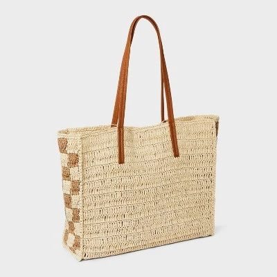 Straw Packable Checker Boxy Tote Handbag - Universal Thread™ Beige 4 Straw Packable Checker Boxy Tote Handbag - Universal Thread™ Beige - Image 2