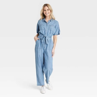Women's Button-Front Short Sleeve Boilersuit - Universal Thread™ Indigo 5 Women's Button-Front Short Sleeve Boilersuit - Universal Thread™ Indigo - Image 3