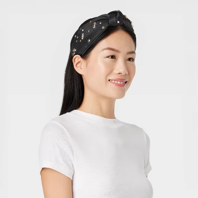 Football Game Day Embellished Top Knot Headband - Universal Thread™ Black 3 Football Game Day Embellished Top Knot Headband - Universal Thread™ Black