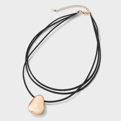 Simulated Leather And Slider Droplet Pendant Necklace - Universal Thread™ Black 4 Simulated Leather And Slider Droplet Pendant Necklace - Universal Thread™ Black - Image 2