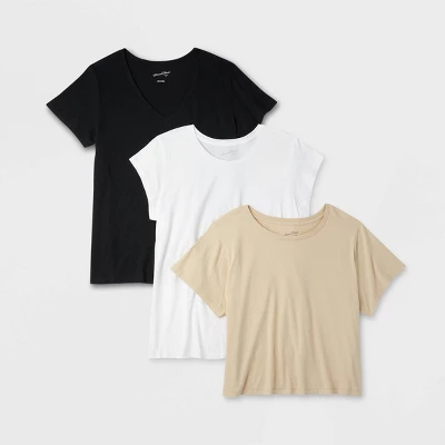 Women's 3pk Slim Fit Short Sleeve T-Shirt - Universal Thread™ White/Beige/Black 7 Women's 3pk Slim Fit Short Sleeve T-Shirt - Universal Thread™ White/Beige/Black - Image 5