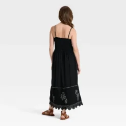 Women's Button-Front Smocked Maxi Sundress - Universal Thread™ Black