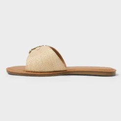 Women's Nesryn Raffia Shell Ornament Slide Sandals - Universal Thread™ Tan