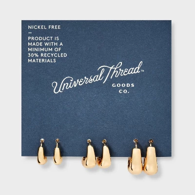 Huggie Hoop Earring Set 3pc - Universal Thread™ Gold 3 Huggie Hoop Earring Set 3pc - Universal Thread™ Gold