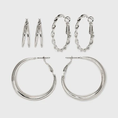 Twisted And Duo Hoop Earring Set 3pc - Universal Thread™ 5 Twisted And Duo Hoop Earring Set 3pc - Universal Thread™ - Image 3