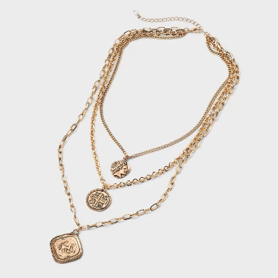 Coin Medallion Quartz Pendant Multi-Strand Necklace - Universal Thread™ Gold 4 Coin Medallion Quartz Pendant Multi-Strand Necklace - Universal Thread™ Gold - Image 2