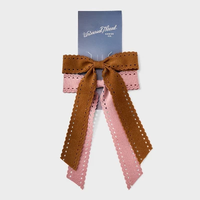 Suede Bow Hair Clip Set 2pk - Universal Thread™ Brown/Pink 3 Suede Bow Hair Clip Set 2pk - Universal Thread™ Brown/Pink