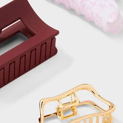 Mixed Shape Abstract Claw Hair Clip Set 3pc - Universal Thread™ Gold/Maroon/Pink 3 Mixed Shape Abstract Claw Hair Clip Set 3pc - Universal Thread™ Gold/Maroon/Pink - Image 2