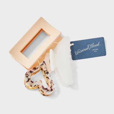Mixed Shape Heart Claw Hair Clip Set 3pc - Universal Thread™ Gold/White 3 Mixed Shape Heart Claw Hair Clip Set 3pc - Universal Thread™ Gold/White