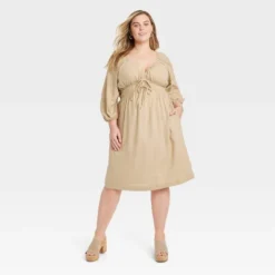 Women's Tie-Front Puff 3/4 Sleeve Midi Dress - Universal Thread™ 13 Women's Tie-Front Puff 3/4 Sleeve Midi Dress - Universal Thread™ -Universal Thread GUEST b0998ca1 3e24 4c91 88d7 d7409c86354a