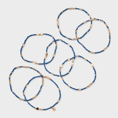 Floral Beaded Bracelet Set 7pc - Universal Thread™ Blue: Glass Acrylic Zinc Alloy Stretch Jewelry 4 Floral Beaded Bracelet Set 7pc - Universal Thread™ Blue: Glass Acrylic Zinc Alloy Stretch Jewelry - Image 2