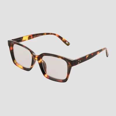 Women's Shiny Plastic Rectangle Blue Light Filtering Reading Glasses - Universal Thread™ Brown/Tortoise Print Diopter 3 Women's Shiny Plastic Rectangle Blue Light Filtering Reading Glasses - Universal Thread™ Brown/Tortoise Print Diopter
