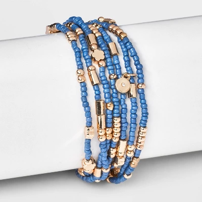 Floral Beaded Bracelet Set 7pc - Universal Thread™ Blue: Glass Acrylic Zinc Alloy Stretch Jewelry 3 Floral Beaded Bracelet Set 7pc - Universal Thread™ Blue: Glass Acrylic Zinc Alloy Stretch Jewelry