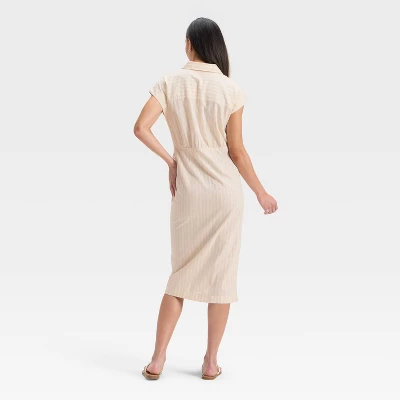 Women's Short Sleeve Wrap Waist Midi Shirtdress - Universal Thread™ 3 Women's Short Sleeve Wrap Waist Midi Shirtdress - Universal Thread™