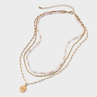 Rose Quartz And Medallion Charm Beaded Necklace - Universal Thread™ Gold 4 Rose Quartz And Medallion Charm Beaded Necklace - Universal Thread™ Gold - Image 2
