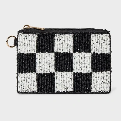 Checker Beaded Pouch - Universal Thread™ Black/White 7 Checker Beaded Pouch - Universal Thread™ Black/White - Image 5