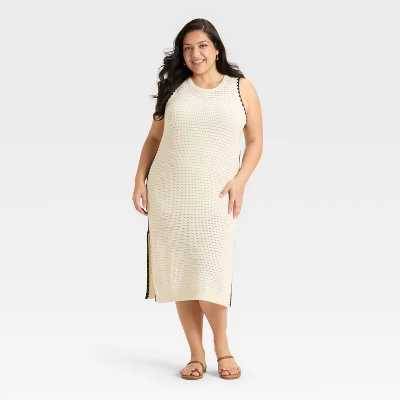 Women's Openwork Midi Sweater Dress - Universal Thread™ Cream 5 Women's Openwork Midi Sweater Dress - Universal Thread™ Cream - Image 3