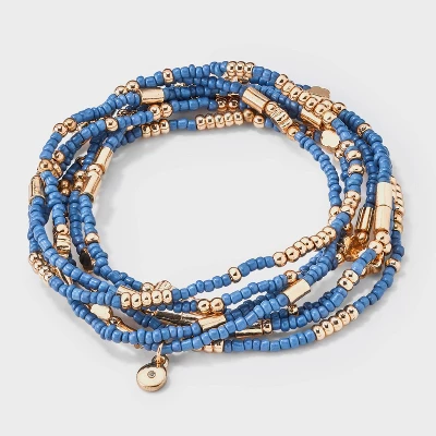 Floral Beaded Bracelet Set 7pc - Universal Thread™ Blue: Glass Acrylic Zinc Alloy Stretch Jewelry 6 Floral Beaded Bracelet Set 7pc - Universal Thread™ Blue: Glass Acrylic Zinc Alloy Stretch Jewelry - Image 4