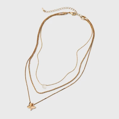 Ball And Snake Chain With Butterfly Charm Multi-Strand Necklace Set 3pc - Universal Thread™ Gold 5 Ball And Snake Chain With Butterfly Charm Multi-Strand Necklace Set 3pc - Universal Thread™ Gold - Image 3