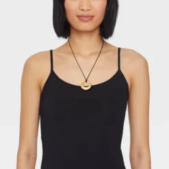 Cord With Puffy Open Circle Pendant Necklace - Universal Thread™ Gold: Lobster Claw Clasp, 18" Length, Recycled Zinc