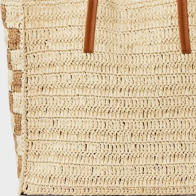 Straw Packable Checker Boxy Tote Handbag - Universal Thread™ Beige 6 Straw Packable Checker Boxy Tote Handbag - Universal Thread™ Beige - Image 4