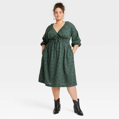 Women's Tie-Front Puff 3/4 Sleeve Midi Dress - Universal Thread™ 6 Women's Tie-Front Puff 3/4 Sleeve Midi Dress - Universal Thread™ - Image 4