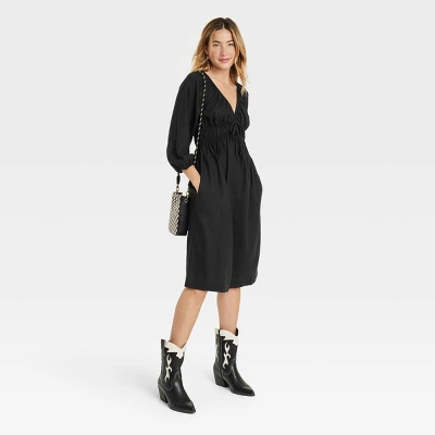 Women's Tie-Front Puff 3/4 Sleeve Midi Dress - Universal Thread™ 4 Women's Tie-Front Puff 3/4 Sleeve Midi Dress - Universal Thread™ - Image 2