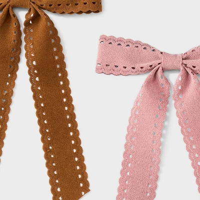 Suede Bow Hair Clip Set 2pk - Universal Thread™ Brown/Pink 4 Suede Bow Hair Clip Set 2pk - Universal Thread™ Brown/Pink - Image 2