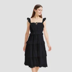 Women's Ruffle Sleeve Tiered Midi A-Line Dress - Universal Thread™
